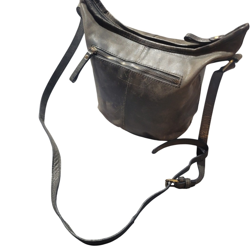Born Crossbody Bag Womens Medium Gray Distressed Leather Bucket Messenger Boho